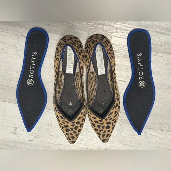 Rothy's The Point Ballet Flat Brown Leopard Print Knit Shoes Women’s Size 6 - Picture 12 of 14